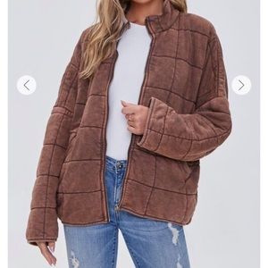 Forever 21 Quilted Zip-Up Jacket Dark Brown
